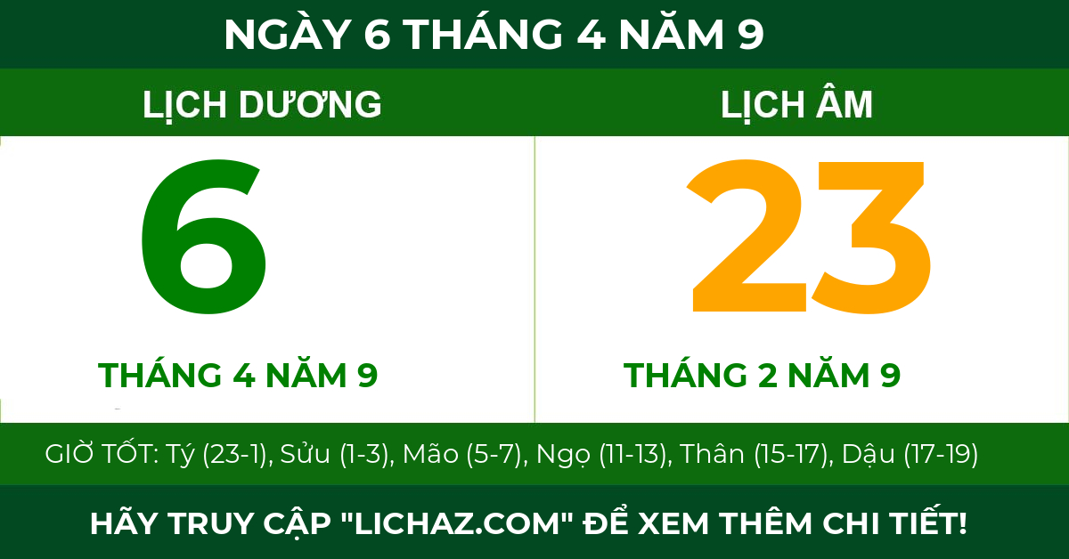 lịch âm ngày 6 tháng 4 năm 9