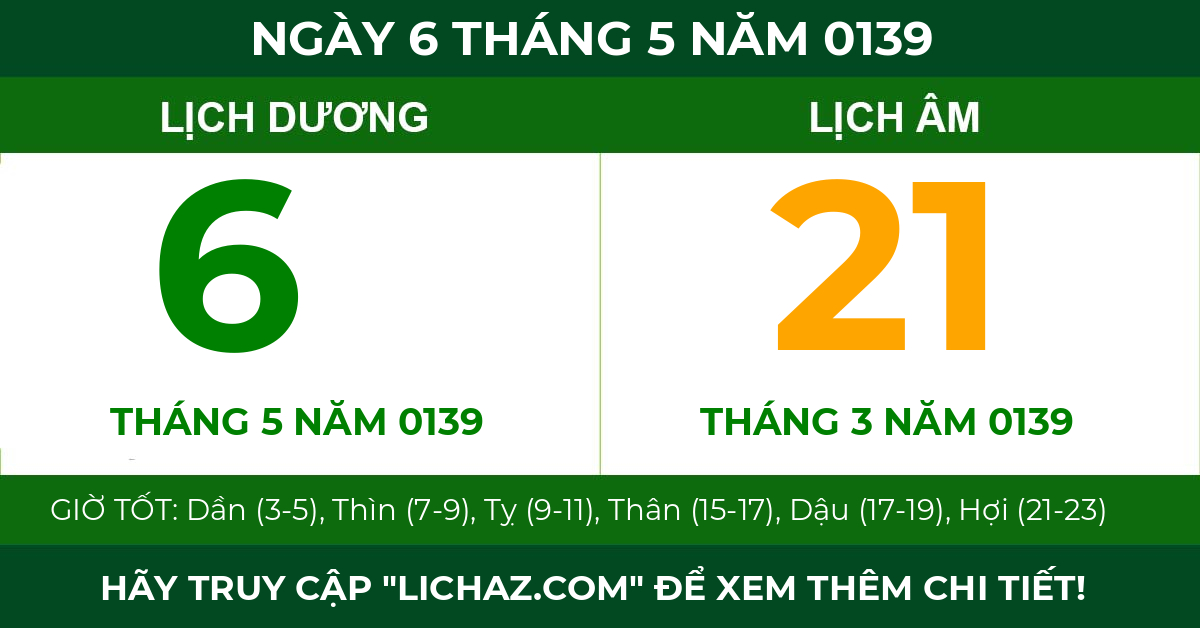 lịch âm ngày 6 tháng 5 năm 0139