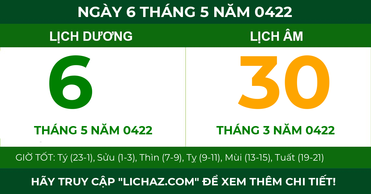 lịch âm ngày 6 tháng 5 năm 0422