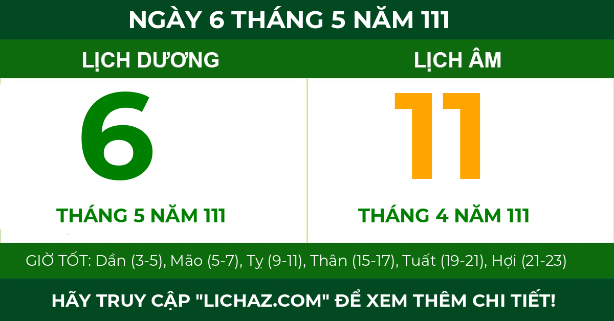 lịch âm ngày 6 tháng 5 năm 111