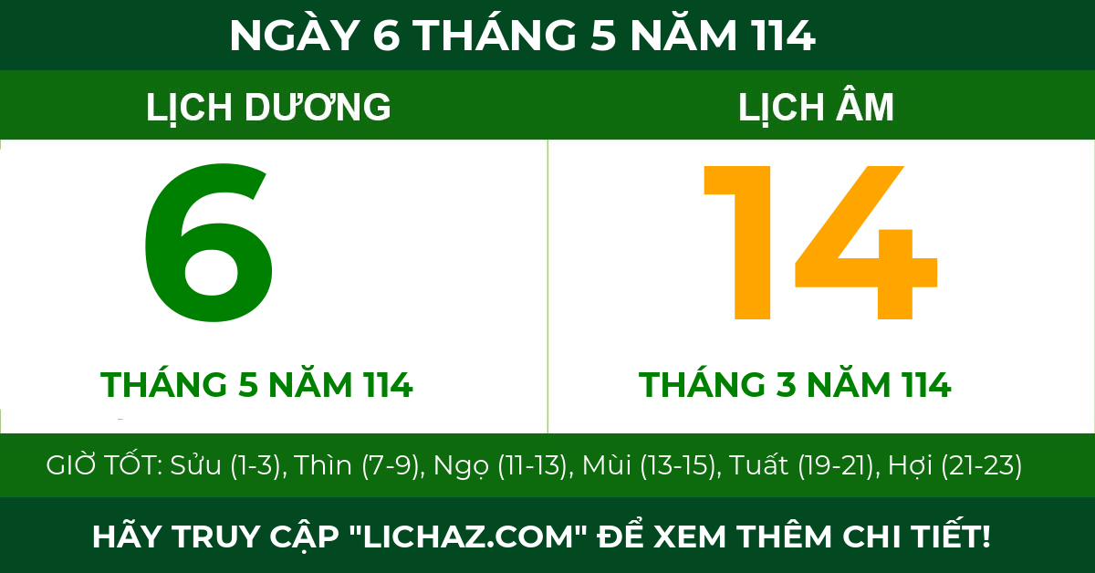 lịch âm ngày 6 tháng 5 năm 114
