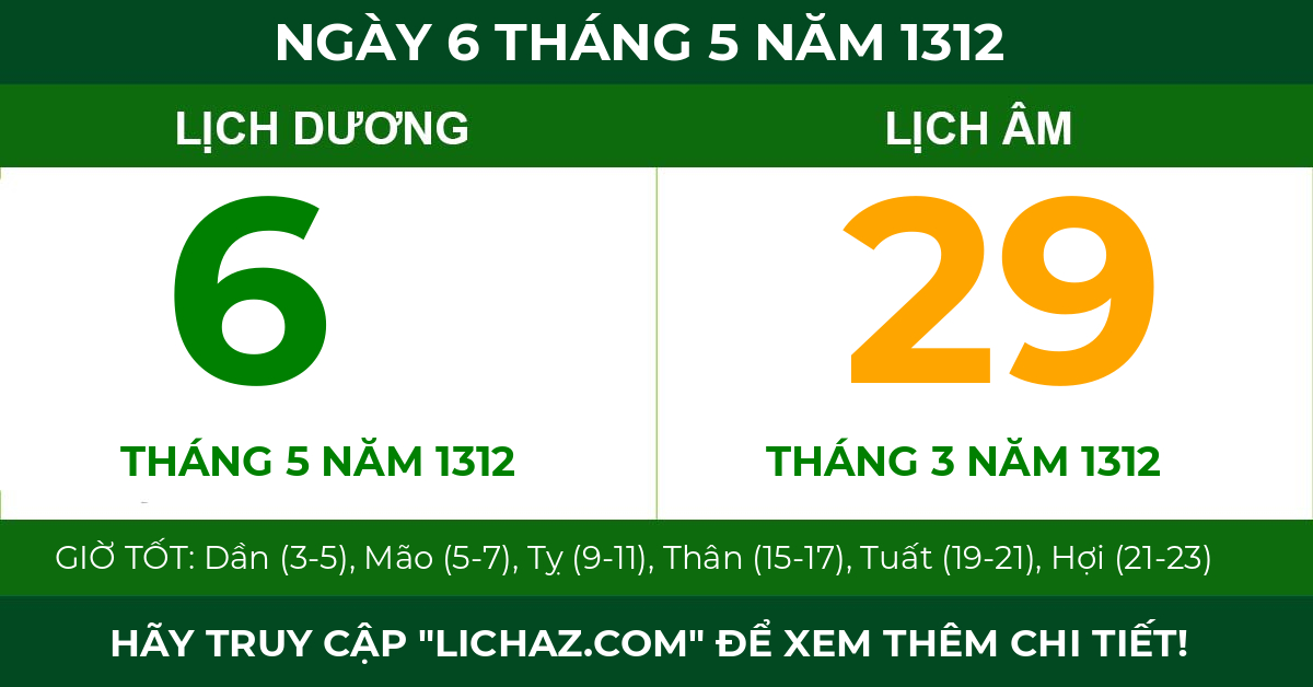 lịch âm ngày 6 tháng 5 năm 1312