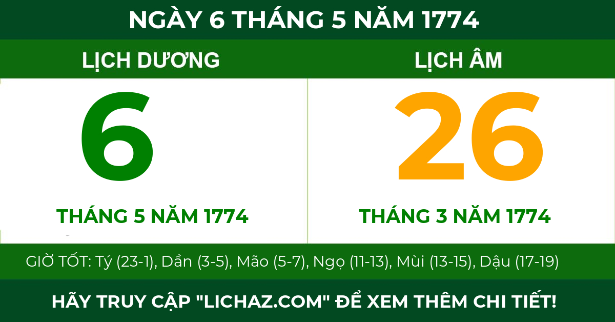 lịch âm ngày 6 tháng 5 năm 1774