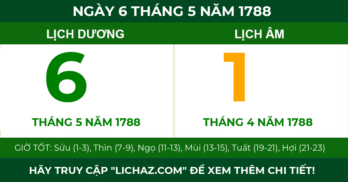 lịch âm ngày 6 tháng 5 năm 1788