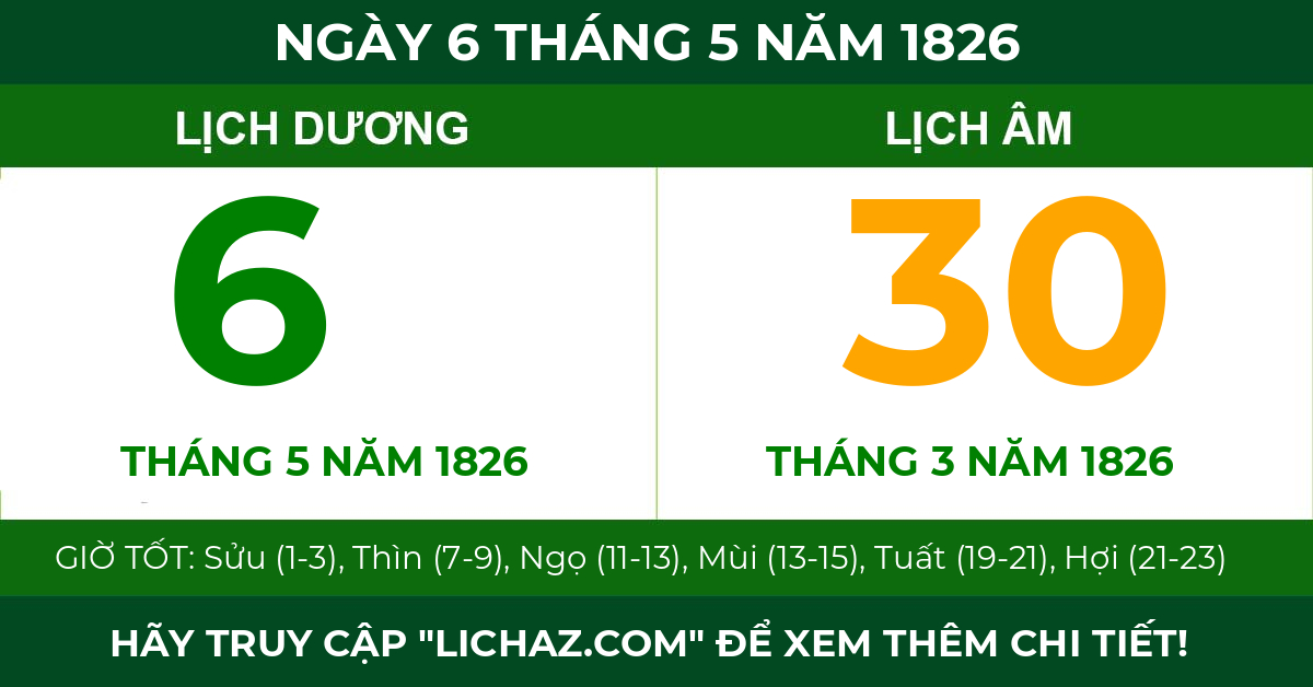 lịch âm ngày 6 tháng 5 năm 1826