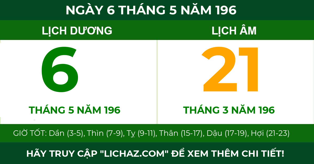 lịch âm ngày 6 tháng 5 năm 196