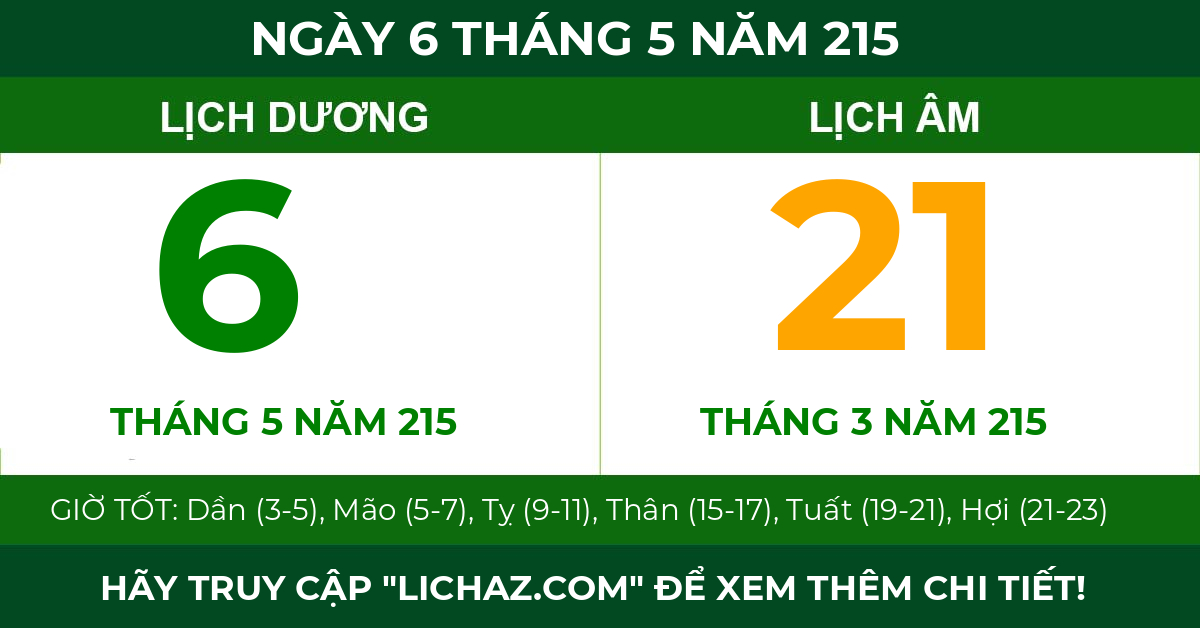 lịch âm ngày 6 tháng 5 năm 215