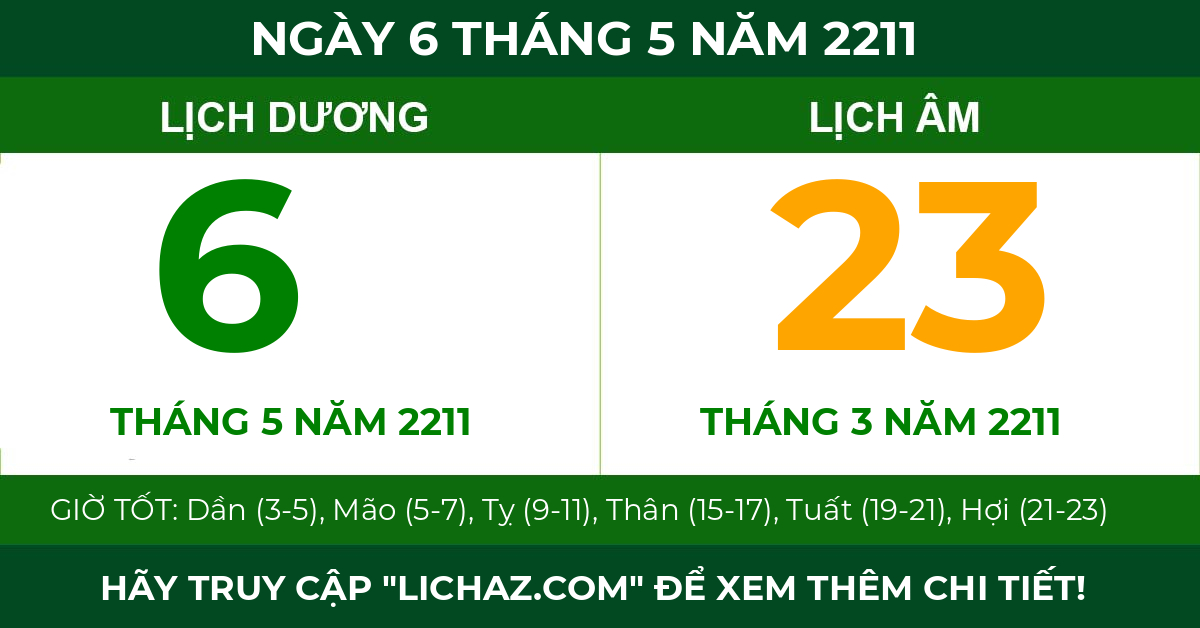 lịch âm ngày 6 tháng 5 năm 2211