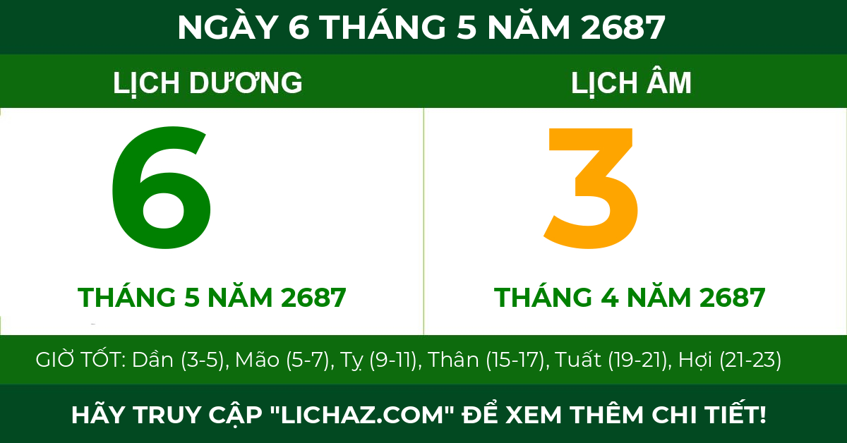 lịch âm ngày 6 tháng 5 năm 2687