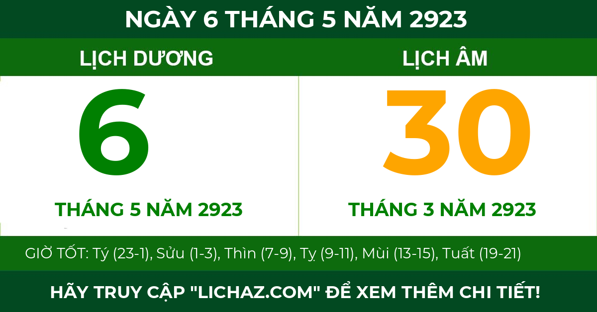 lịch âm ngày 6 tháng 5 năm 2923