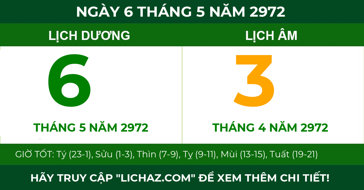 lịch âm ngày 6 tháng 5 năm 2972