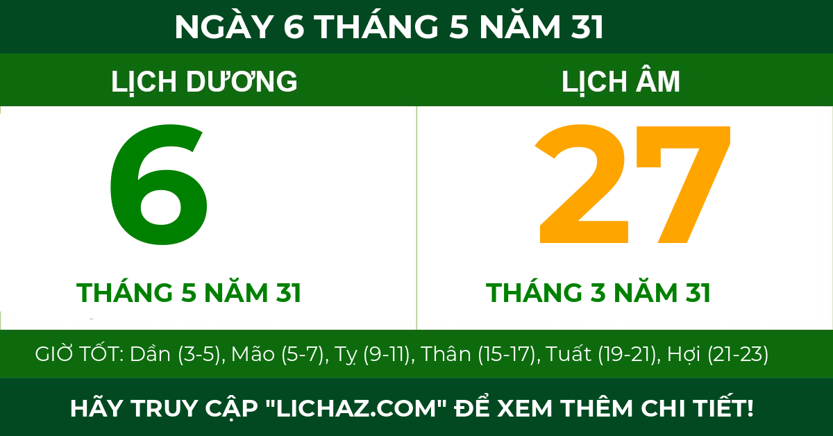 lịch âm ngày 6 tháng 5 năm 31
