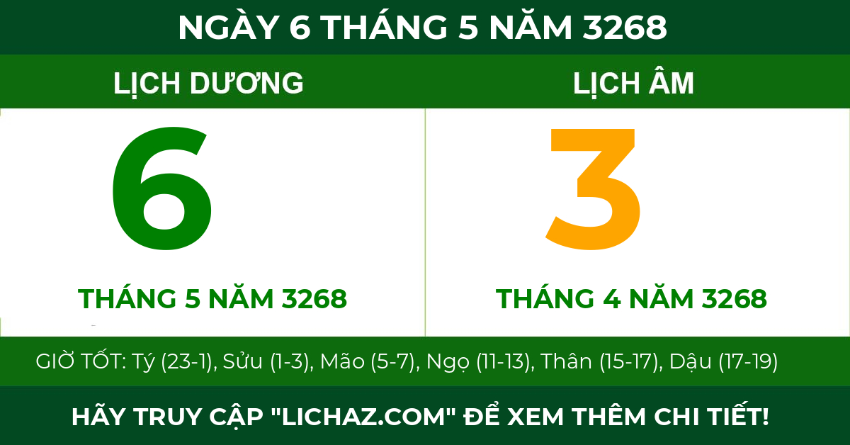 lịch âm ngày 6 tháng 5 năm 3268