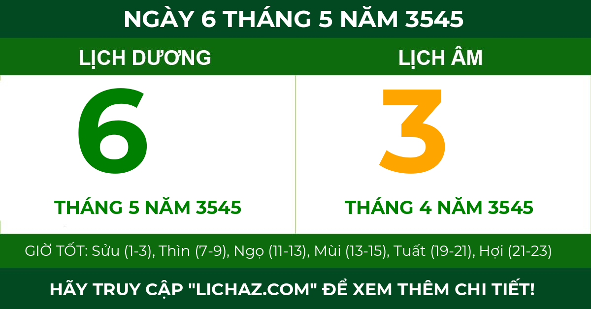 lịch âm ngày 6 tháng 5 năm 3545