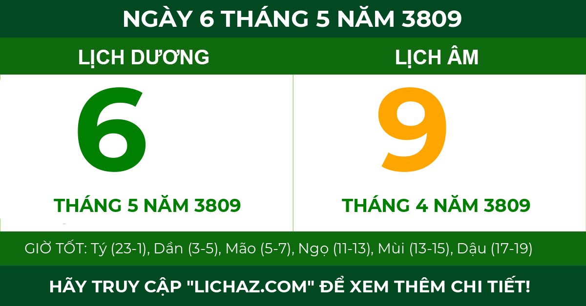 lịch âm ngày 6 tháng 5 năm 3809