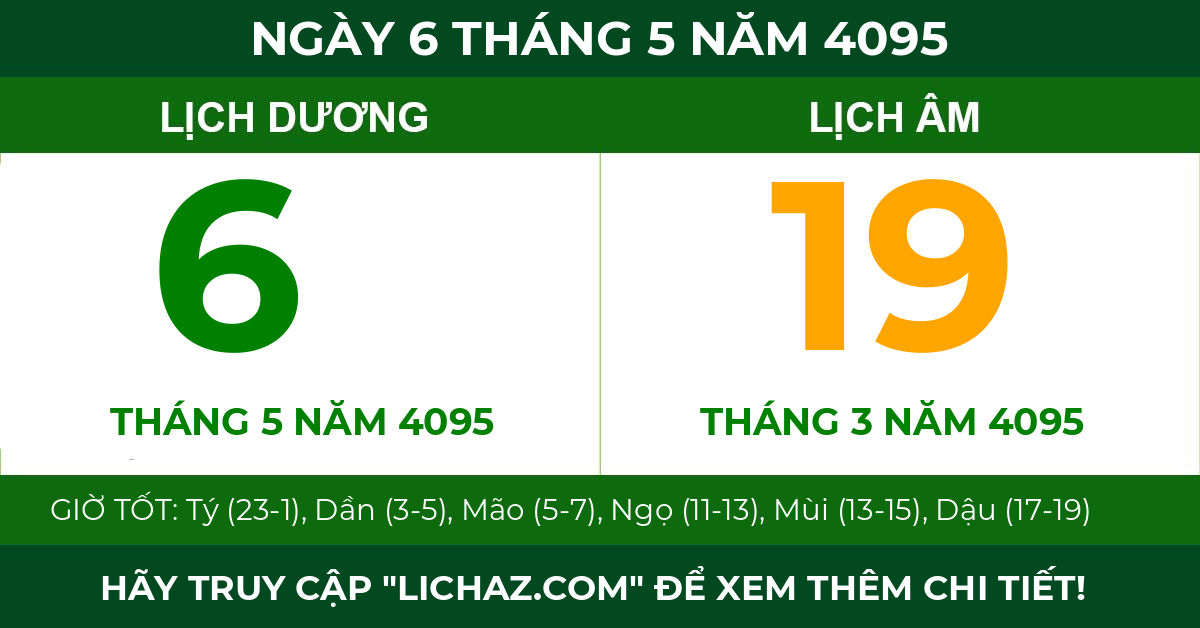 lịch âm ngày 6 tháng 5 năm 4095