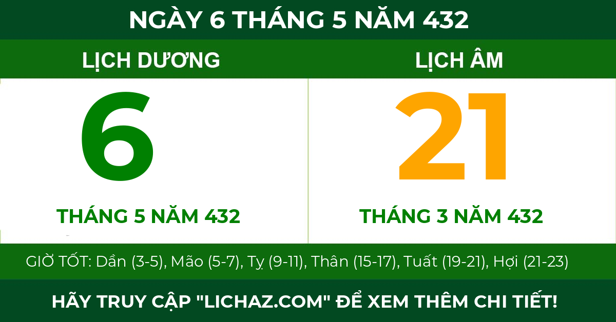 lịch âm ngày 6 tháng 5 năm 432