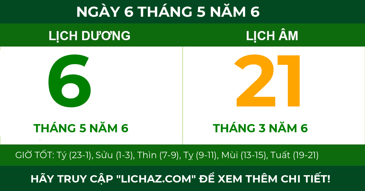 lịch âm ngày 6 tháng 5 năm 6