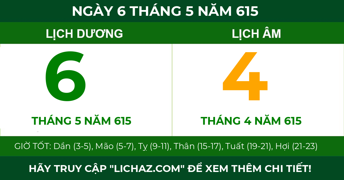lịch âm ngày 6 tháng 5 năm 615