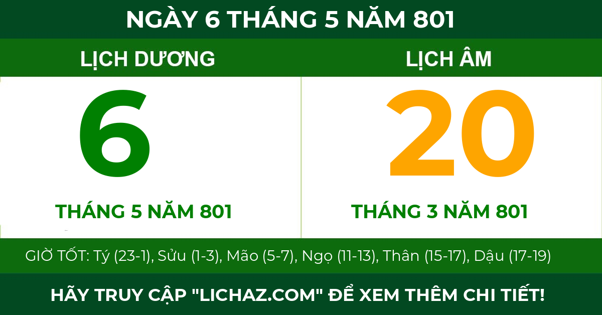 lịch âm ngày 6 tháng 5 năm 801