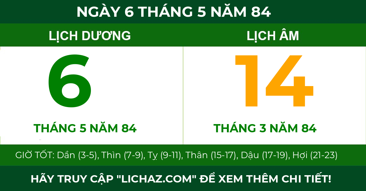 lịch âm ngày 6 tháng 5 năm 84