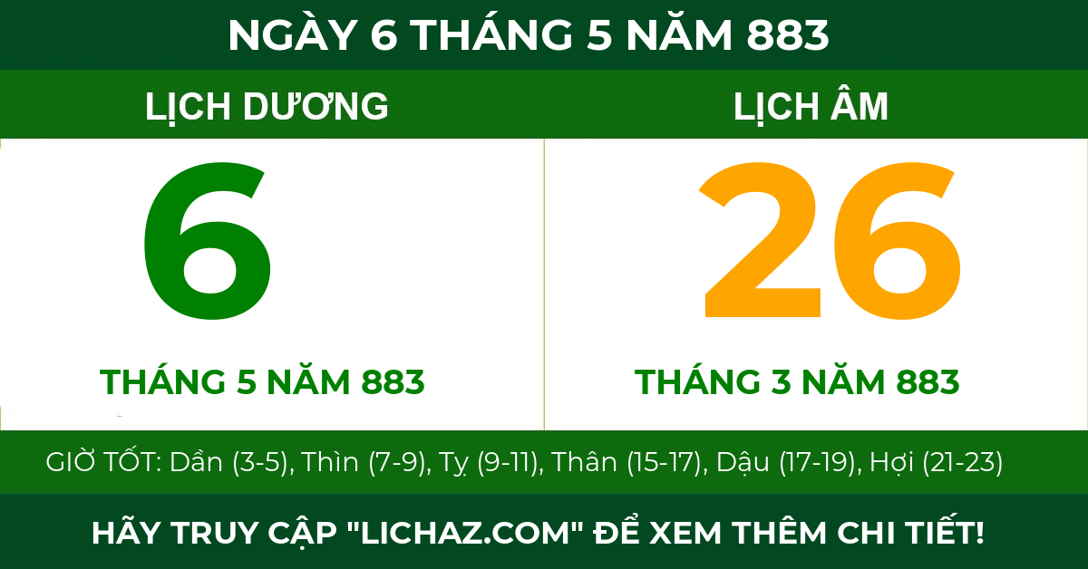 lịch âm ngày 6 tháng 5 năm 883