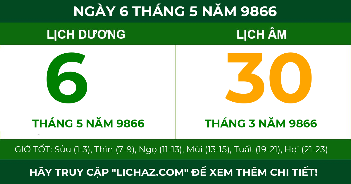 lịch âm ngày 6 tháng 5 năm 9866