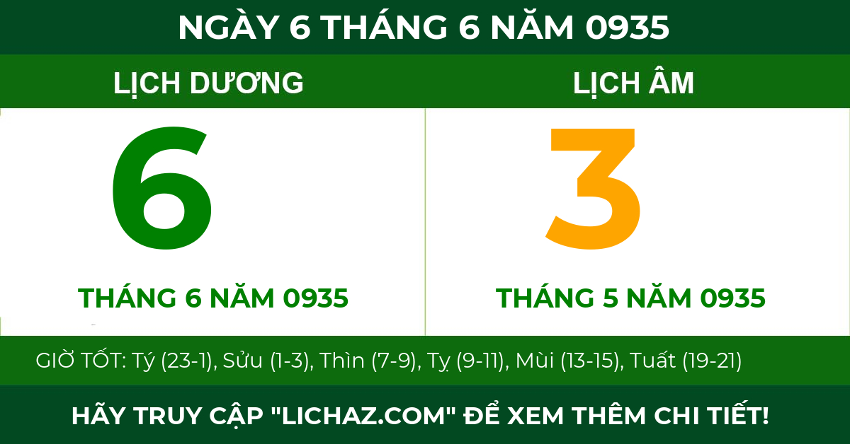 lịch âm ngày 6 tháng 6 năm 0935