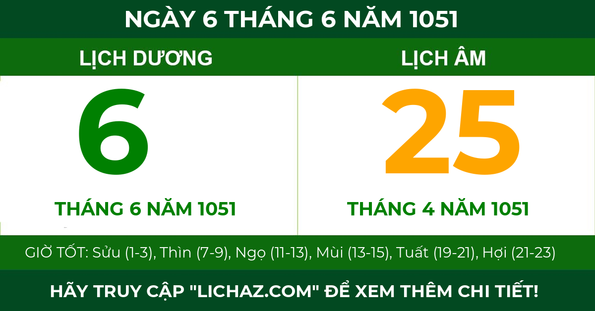 lịch âm ngày 6 tháng 6 năm 1051