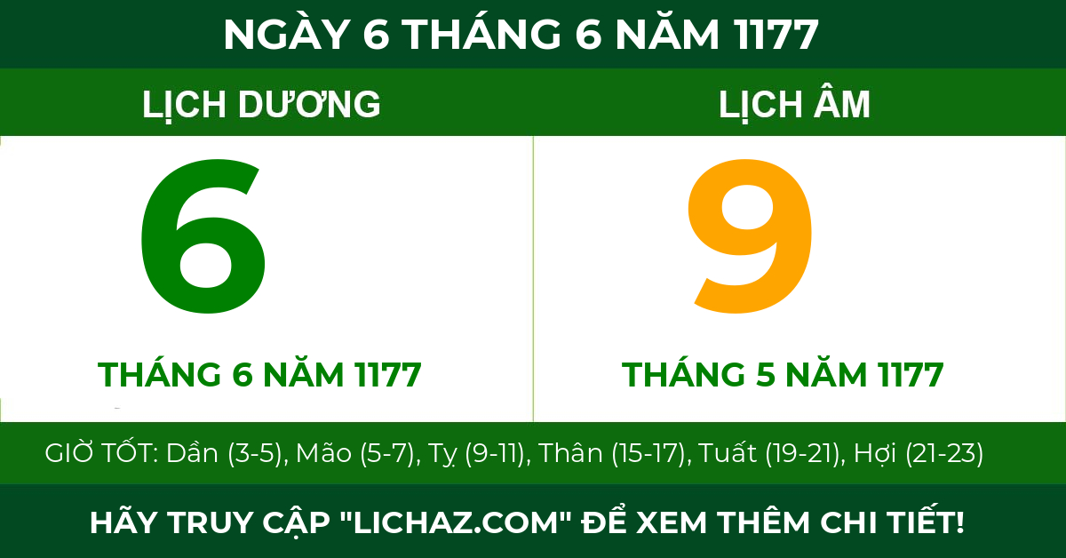 lịch âm ngày 6 tháng 6 năm 1177