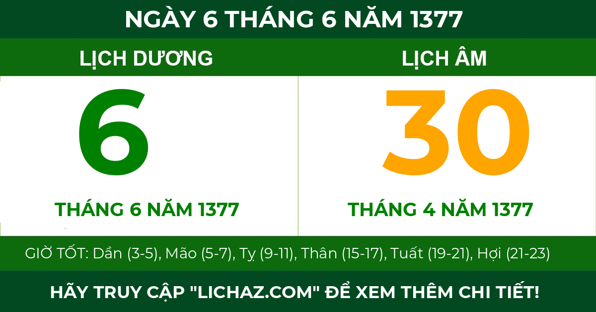 lịch âm ngày 6 tháng 6 năm 1377