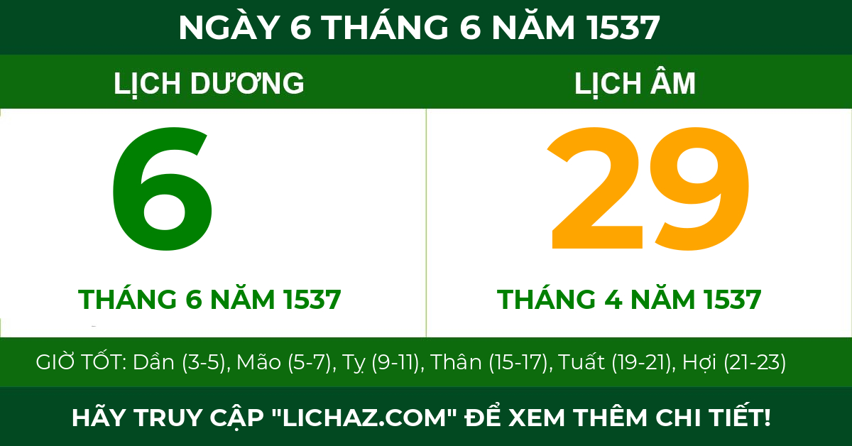 lịch âm ngày 6 tháng 6 năm 1537