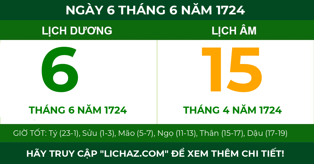 lịch âm ngày 6 tháng 6 năm 1724