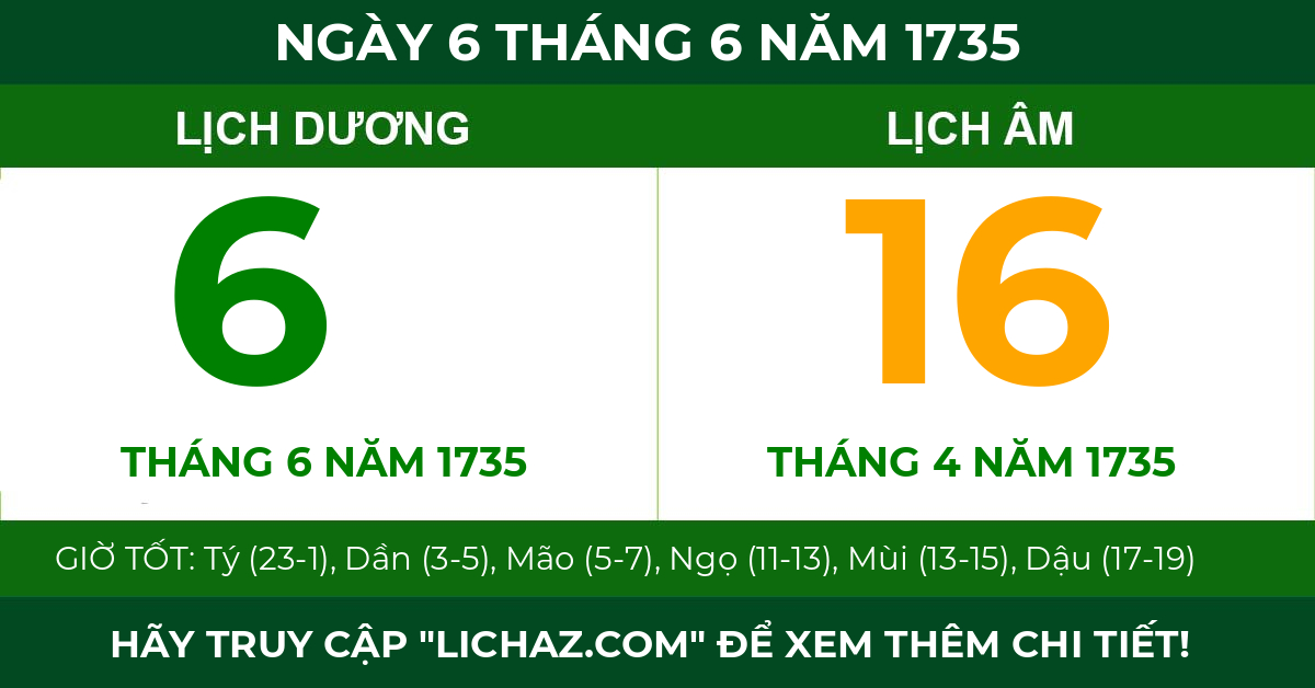 lịch âm ngày 6 tháng 6 năm 1735