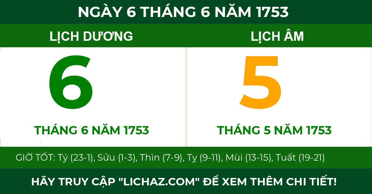 lịch âm ngày 6 tháng 6 năm 1753