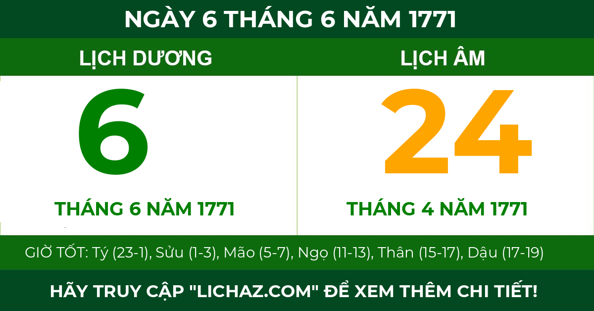 lịch âm ngày 6 tháng 6 năm 1771