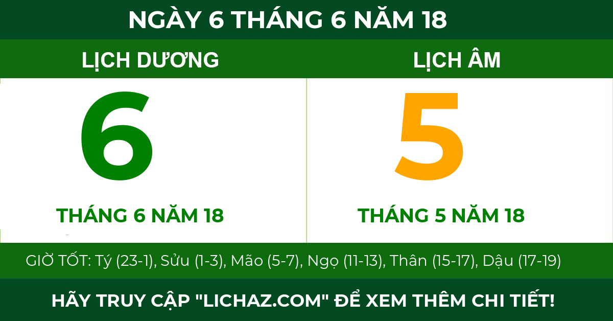 lịch âm ngày 6 tháng 6 năm 18