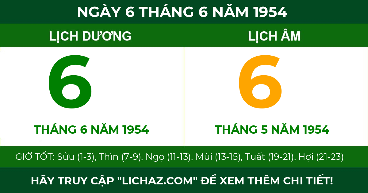 lịch âm ngày 6 tháng 6 năm 1954
