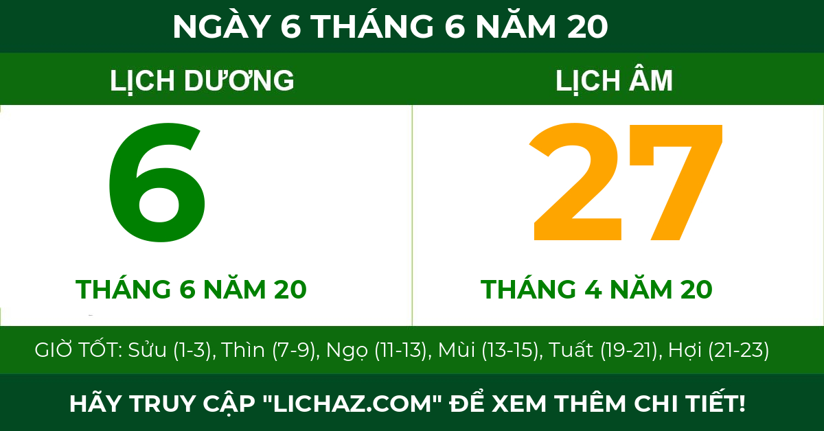 lịch âm ngày 6 tháng 6 năm 20