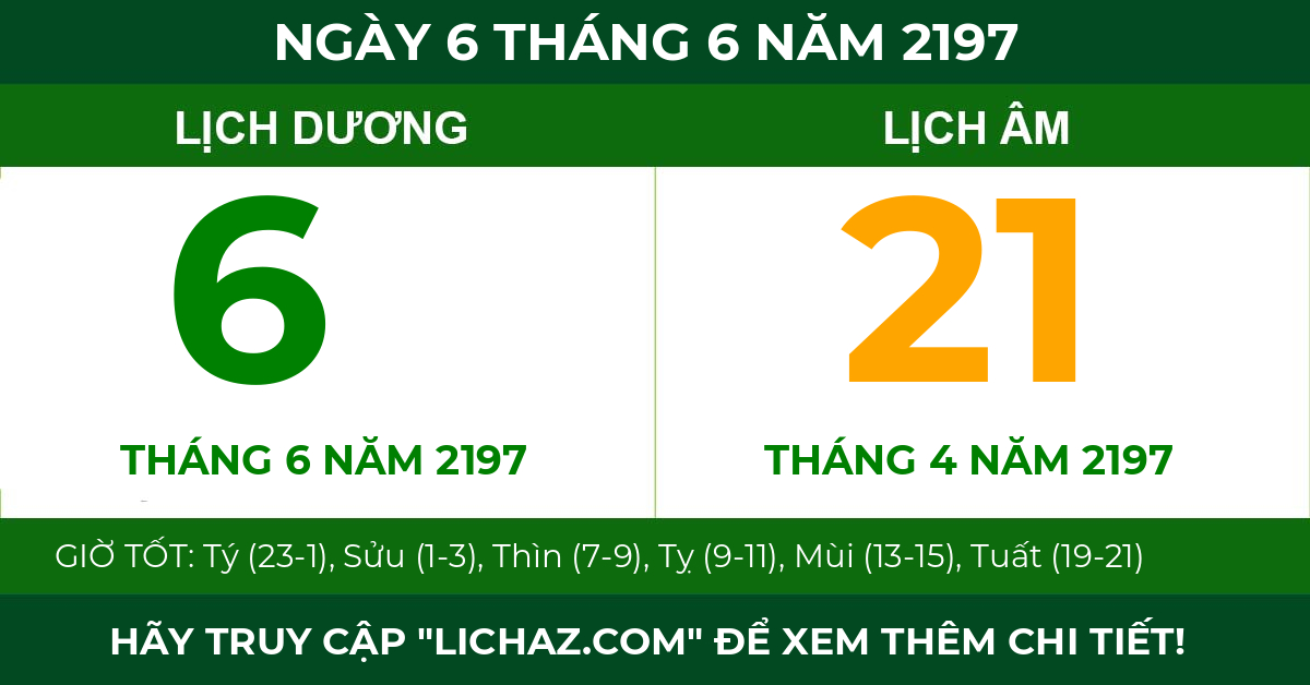 lịch âm ngày 6 tháng 6 năm 2197