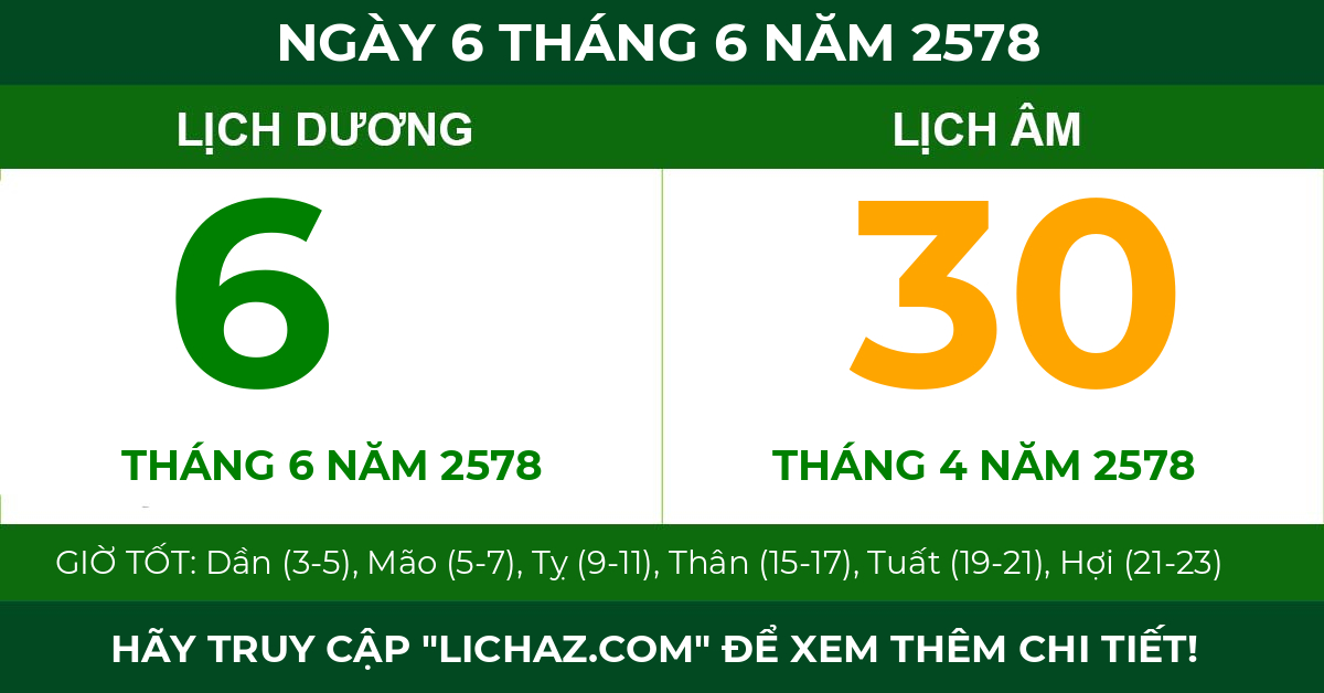 lịch âm ngày 6 tháng 6 năm 2578