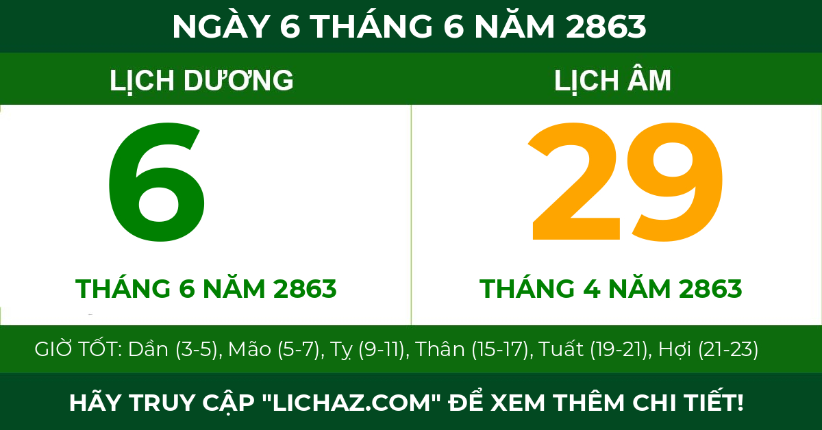 lịch âm ngày 6 tháng 6 năm 2863