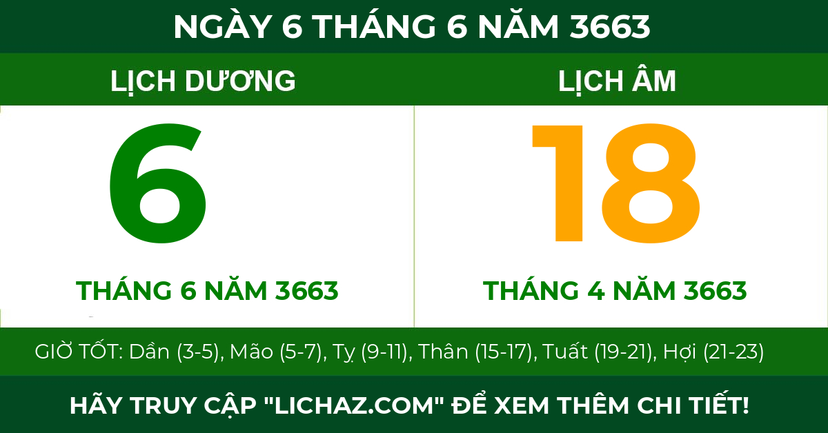 lịch âm ngày 6 tháng 6 năm 3663