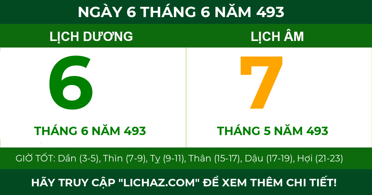 lịch âm ngày 6 tháng 6 năm 493