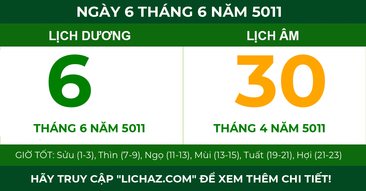lịch âm ngày 6 tháng 6 năm 5011