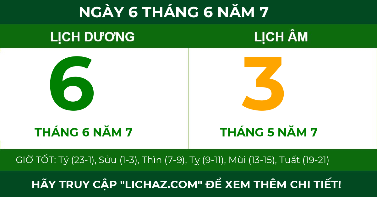 lịch âm ngày 6 tháng 6 năm 7