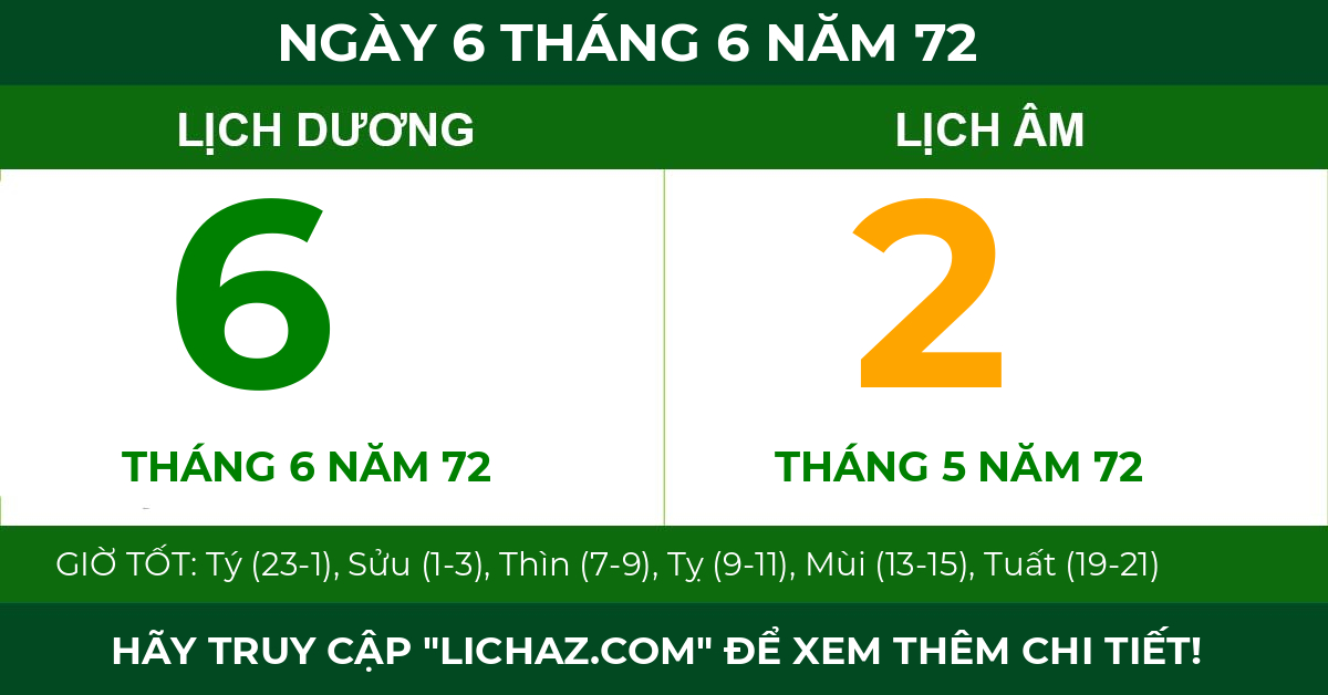 lịch âm ngày 6 tháng 6 năm 72
