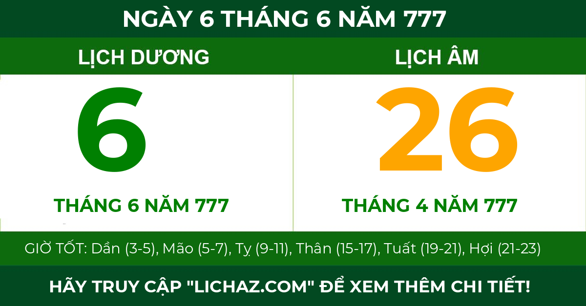 lịch âm ngày 6 tháng 6 năm 777