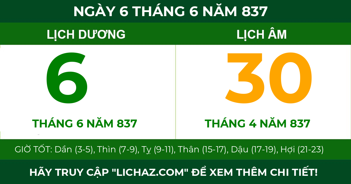 lịch âm ngày 6 tháng 6 năm 837