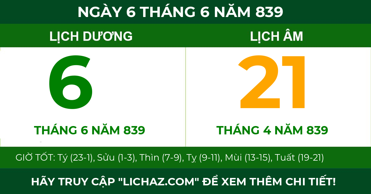 lịch âm ngày 6 tháng 6 năm 839